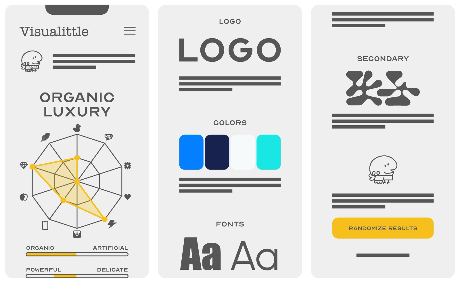 screenshots of the first version of the proptotype