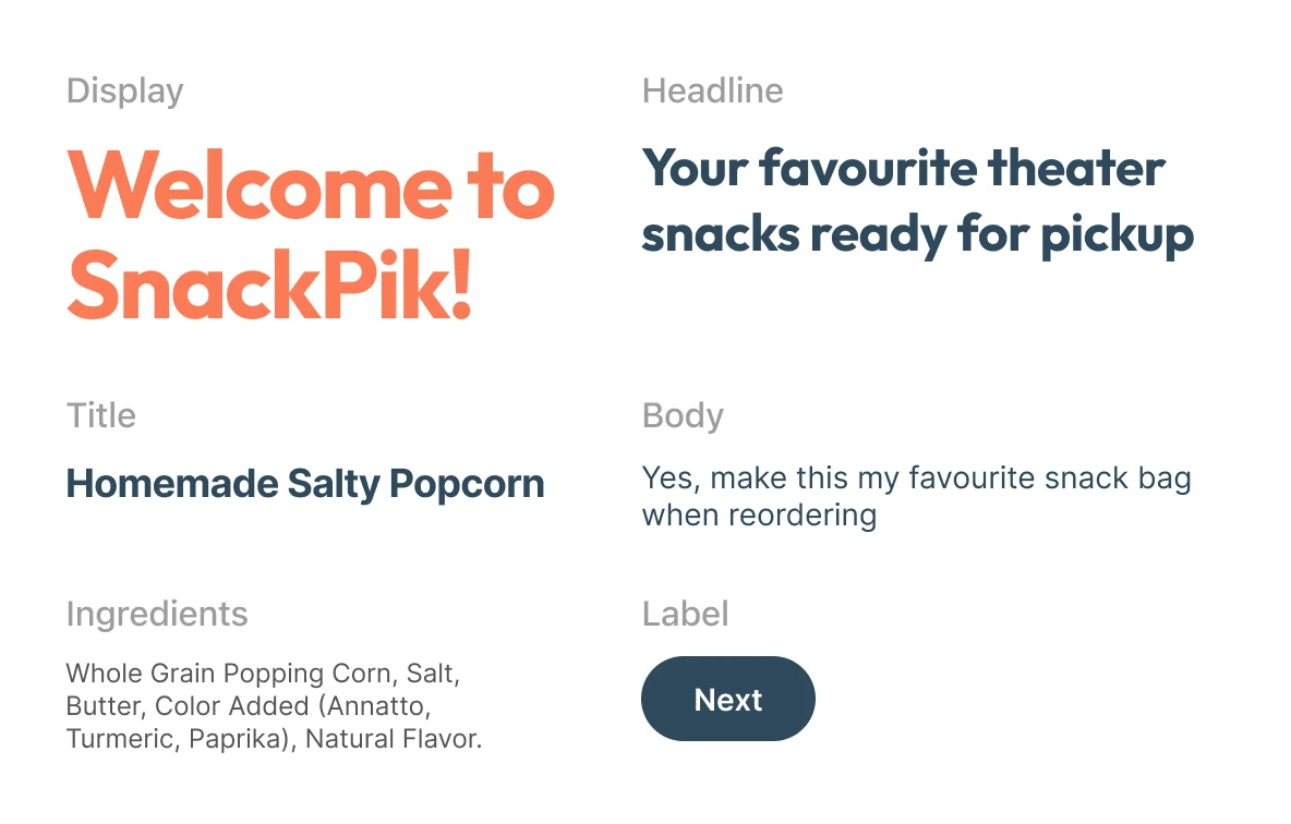 sample of typography used in the app