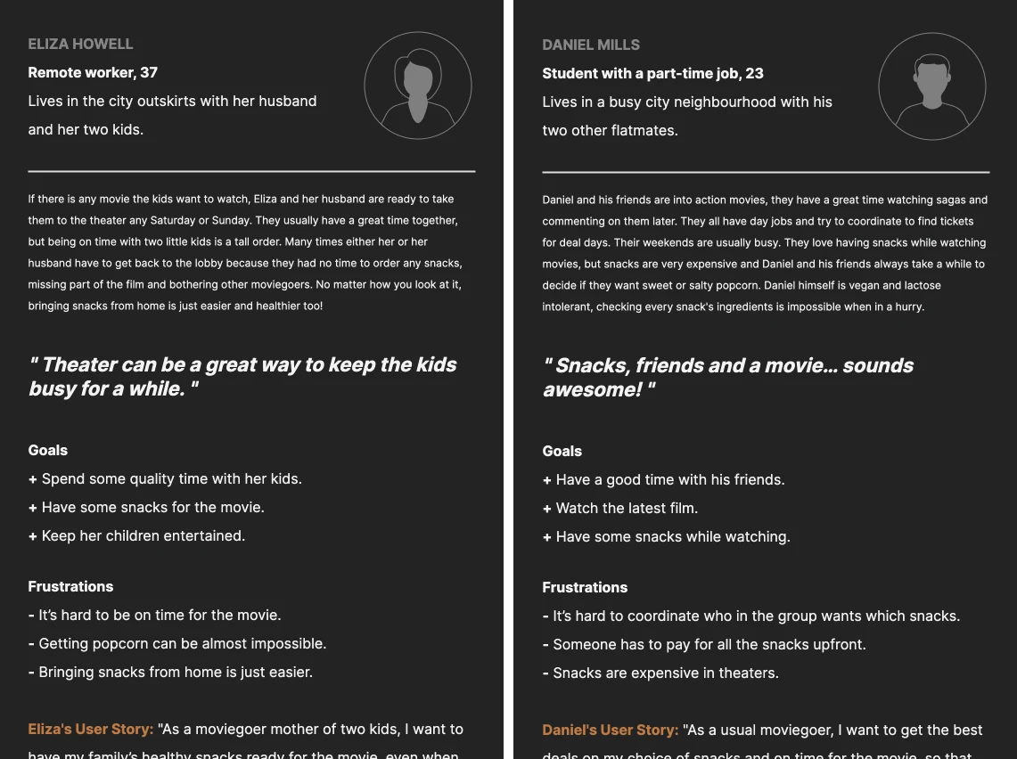 screenshot of snackpik's user personas