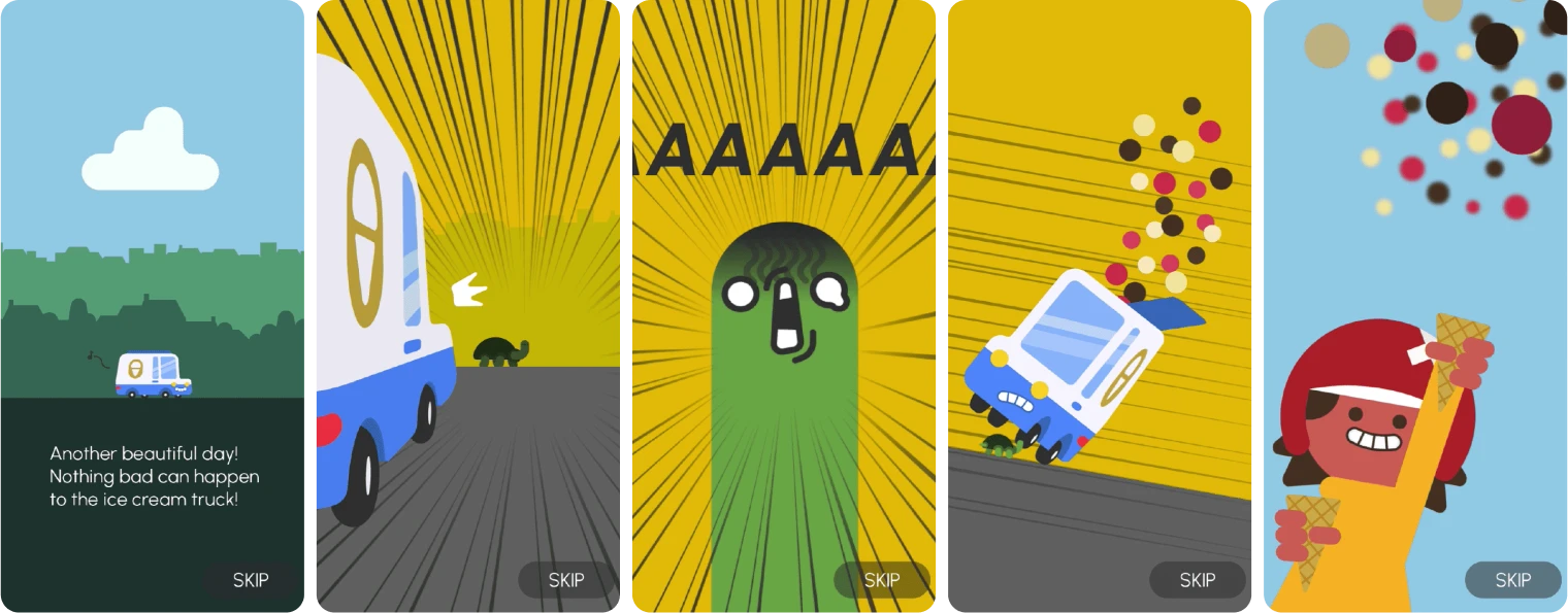 screenshots of Ice Cream Disaster's intro secuence