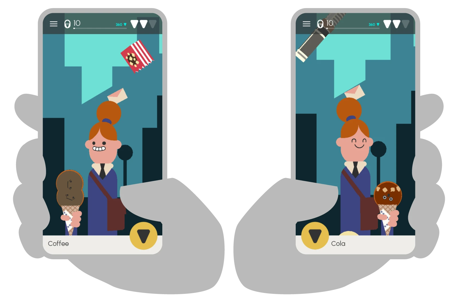 diagram showing the HUD's behaviour for left-handed users