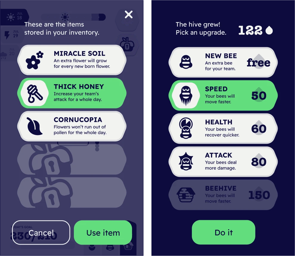 item upgrades screen